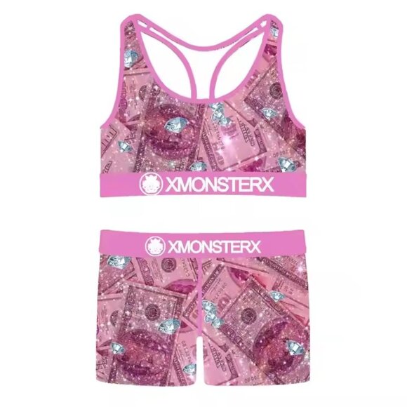 W1047 Pink Bling Dollar Designed Racerback Pajama/Lounge Set - Picture 1 of 5